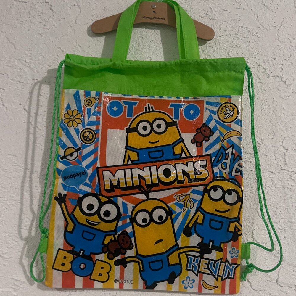 Minions Kids Backpack Drawstring Tote 2-Way Bag Waterproof Japan 12x15"